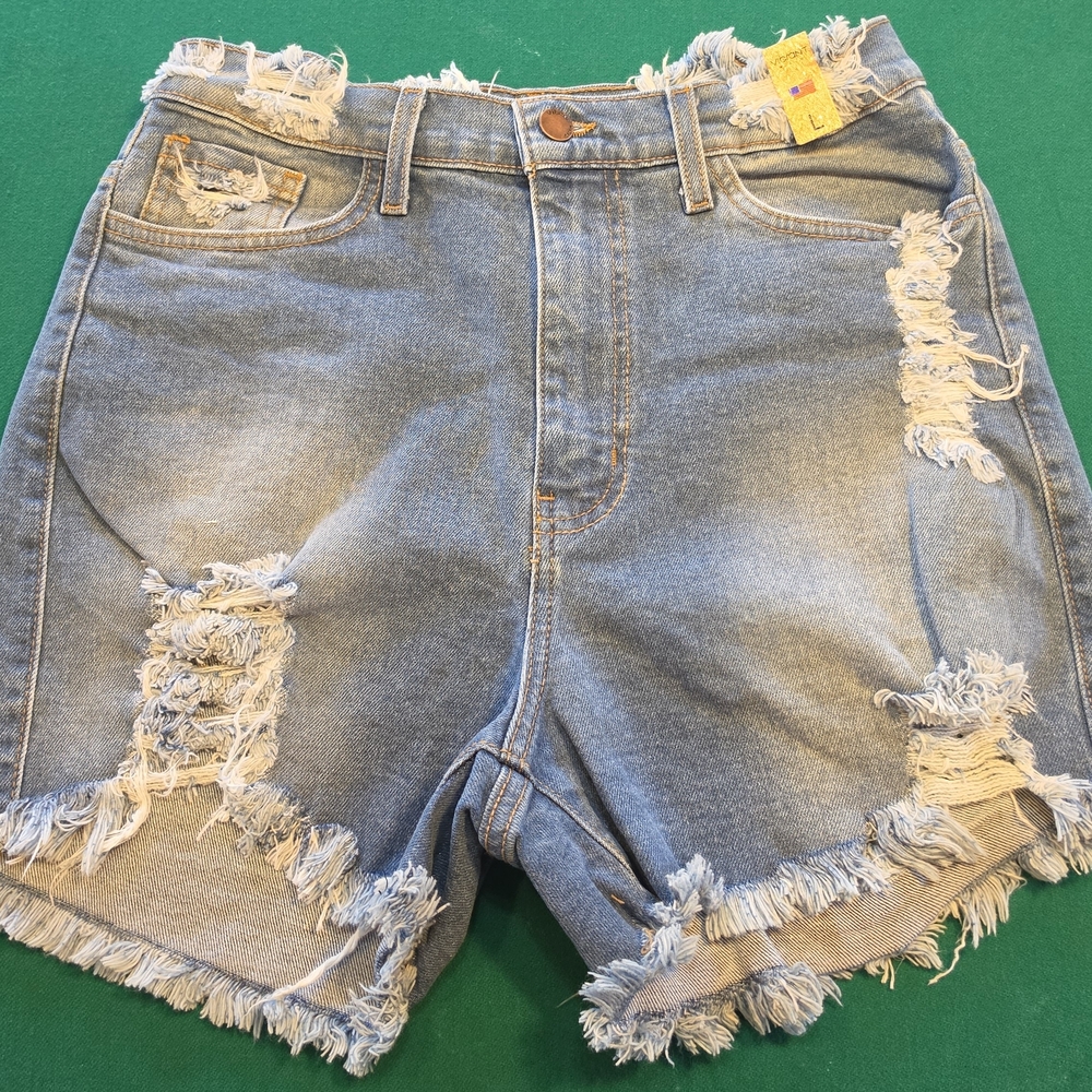 Vibrant Light Blue Distressed Jean Shorts